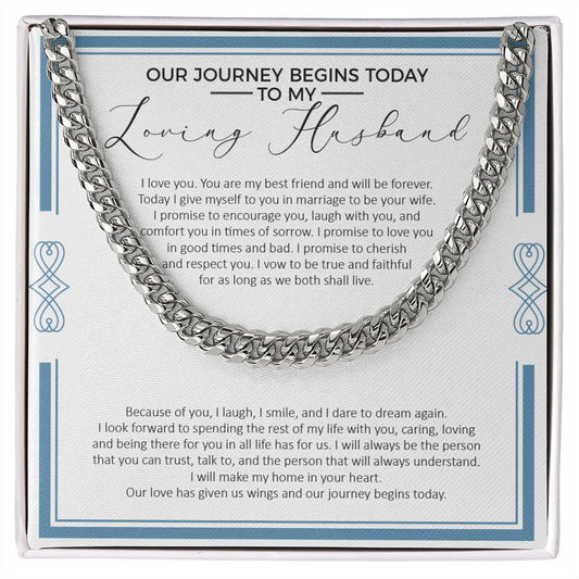 "Our Love Has Given Us Wings" Loving Husband Wedding Day Necklace Gift From Wife Bride Cuban Link Chain Jewelry Box