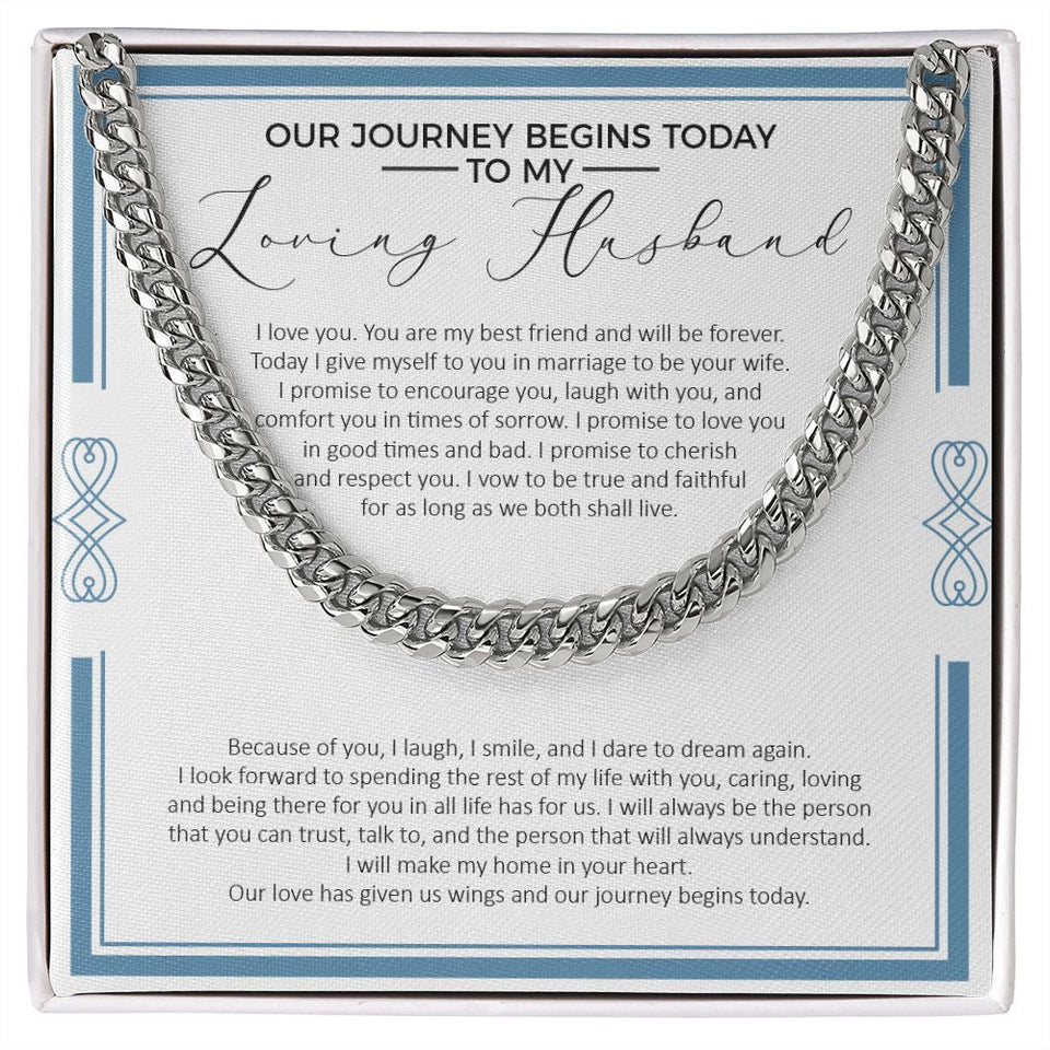 "Our Love Has Given Us Wings" Loving Husband Wedding Day Necklace Gift From Wife Bride Cuban Link Chain Jewelry Box