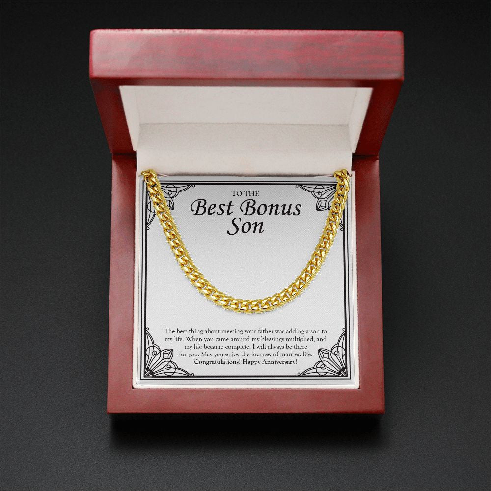 "Adding A Son In My Life" Best Bonus Son Wedding Anniversary Necklace Gift From Bonus-Mom Cuban Link Chain Jewelry Box