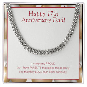 "Love Endlessly" Dad 17th Wedding Anniversary Necklace Gift From Daughter Son Cuban Link Chain Jewelry Box