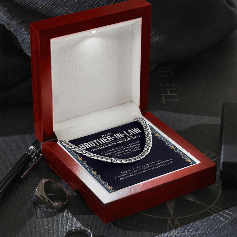 "Fifty Cherished Years" Brother In Law 30th Wedding Anniversary Necklace Gift From Sister-In-Law Brother-In-Law Cuban Link Chain Jewelry Box