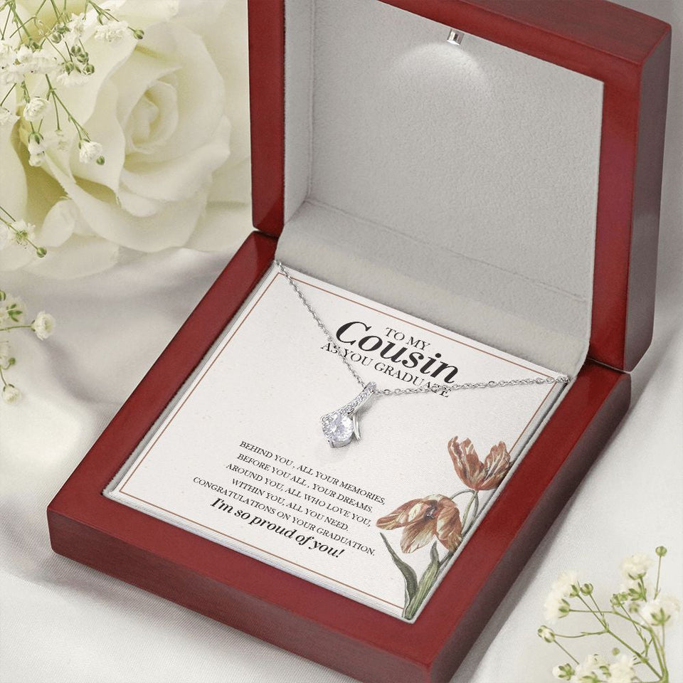 "Before You, All Your Dreams" Cousin Graduation Necklace Gift Alluring Beauty Pendant Jewelry Box