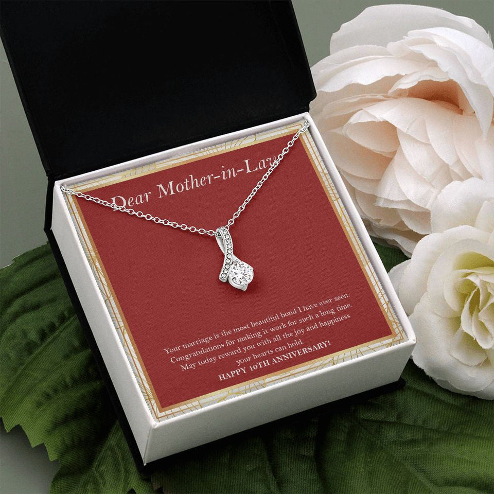 "Most Beautiful Bond" Dear Mother In Law 10th Wedding Anniversary Necklace Gift From Daughter-In-Law Son-In-Law Alluring Beauty Pendant Jewelry Box