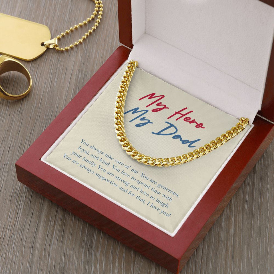 "Strong And Love To Laugh" Hero Dad Necklace Gift From Daughter Son Cuban Link Chain Jewelry Box Christmas Birthday Thanksgiving New Year