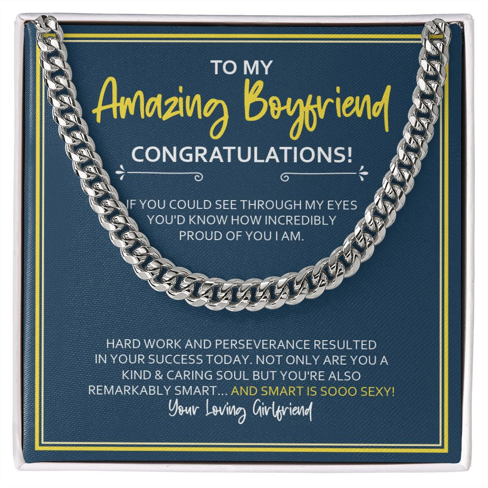 "See Through My Eyes" Boyfriend Graduation Necklace Gift From Girlfriend Cuban Link Chain Jewelry Box