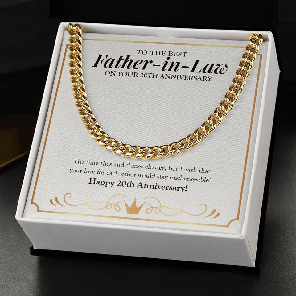 "Unchangeable Love" Best Father In Law 20th Wedding Anniversary Necklace Gift From Daughter-In-Law Son-In-Law Cuban Link Chain Jewelry Box