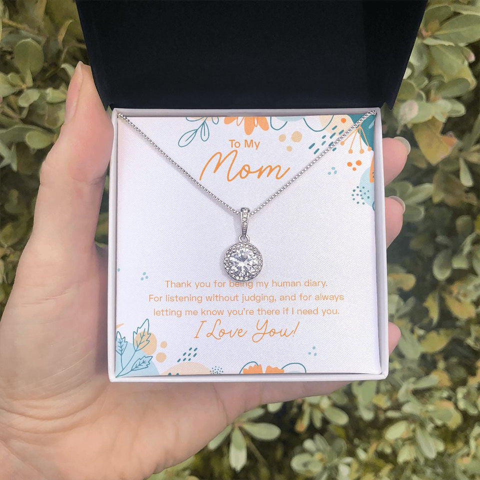 "My Human Diary" Mom Necklace Gift From Daughter Son Eternal Hope Pendant Jewelry Box Thanksgiving Christmas Birthday Valentines