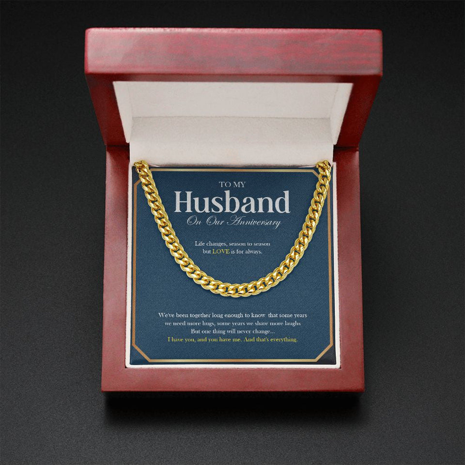 "Love Is For Always" Husband Wedding Anniversary Necklace Gift From Wife Cuban Link Chain Jewelry Box