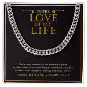 "Another Year To Stengthen" Husband Love Of My Life 18th Wedding Anniversary Necklace Gift From Wife Cuban Link Chain Jewelry Box