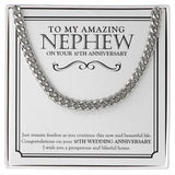 "Prosperous And Blissful" Amazing Nephew 10th Wedding Anniversary Necklace Gift Cuban Link Chain Jewelry Box