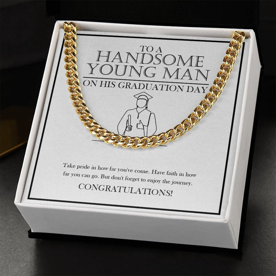 "Enjoy The Journey" Graduation Necklace Gift From Mom Dad Grandparents Bestfriend Teacher Cuban Link Chain Jewelry Box