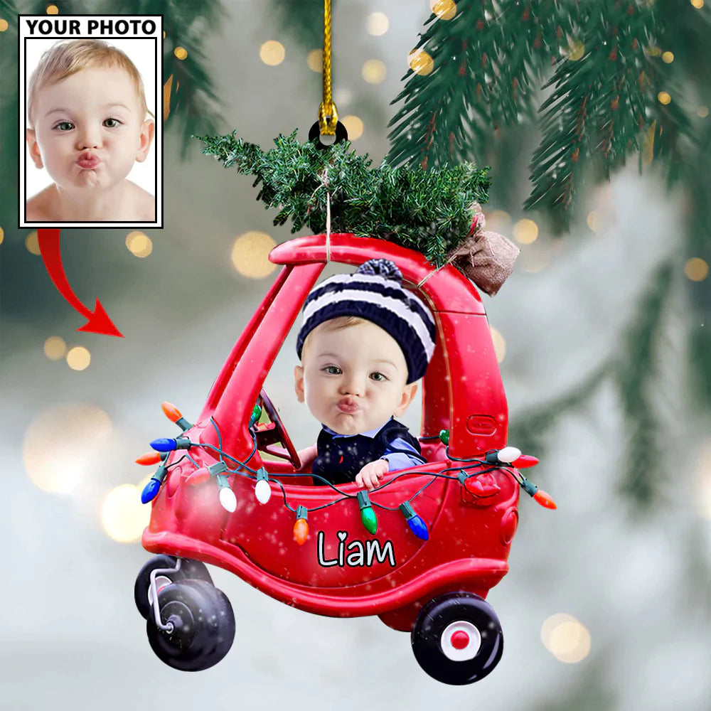 Custom Christmas Photo Baby Pine Tree On Little Truck Ornament LTP01