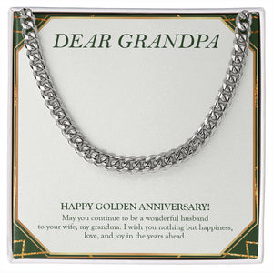 "Nothing But Happiness" Grandpa Golden Wedding Anniversary Necklace Gift From Granddaughter Grandson Cuban Link Chain Jewelry Box