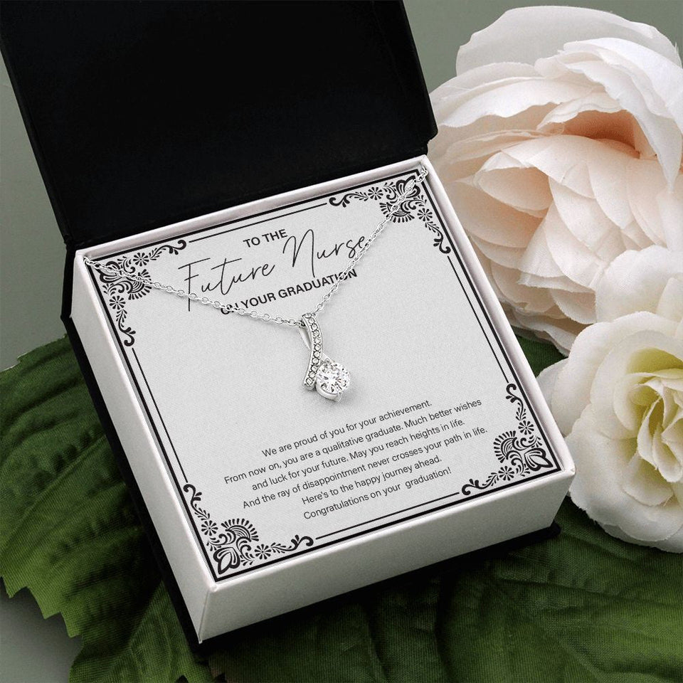 "To The Happy Journey" Future Nurse Graduation Necklace Gift From Mom Dad Grandma Grandpa Cousins Bestfriend Alluring Beauty Pendant Jewelry Box