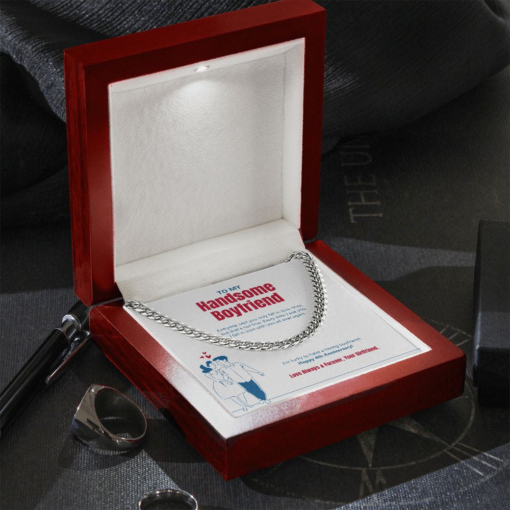 "But That's Not True" Handsome Boyfriend 4th Anniversary Necklace Gift From Girlfriend Cuban Link Chain Jewelry Box