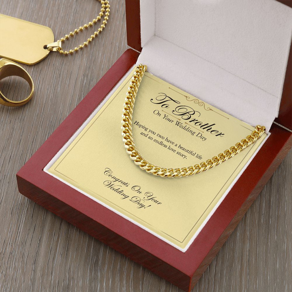 "Endless Love Story" Brother Wedding Day Necklace Gift From Sister Sibling Cuban Link Chain Jewelry Box
