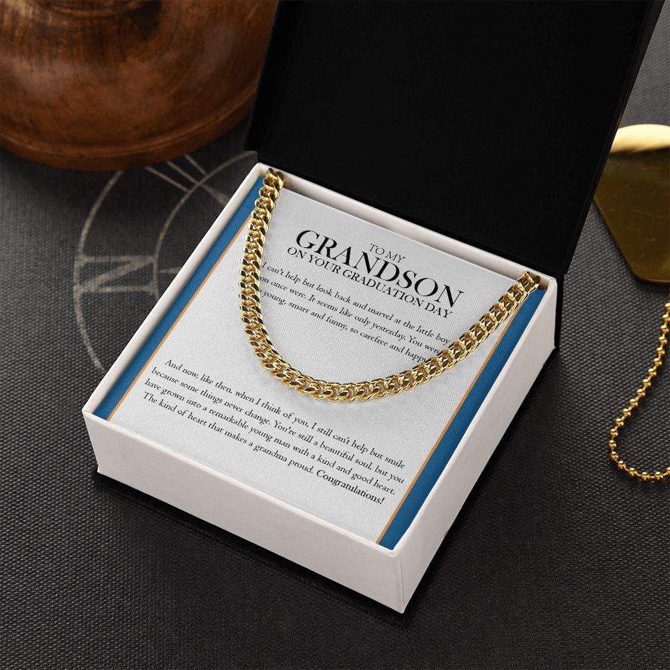 "A Remarkable Young Man" Grandson Graduation Necklace Gift From Grandma Cuban Link Chain Jewelry Box