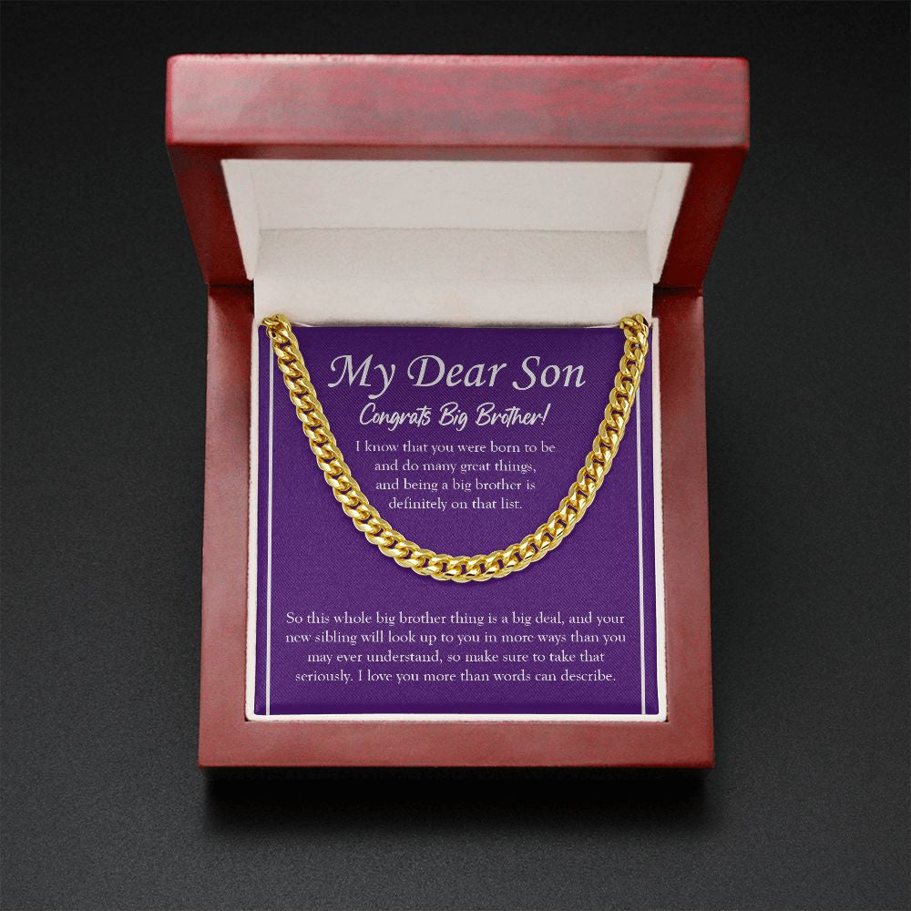 "Definitely On That List" Son Promoted To Big Brother Necklace Gift From Mom Dad Cuban Link Chain Jewelry Box Baby Shower Gender Reveal