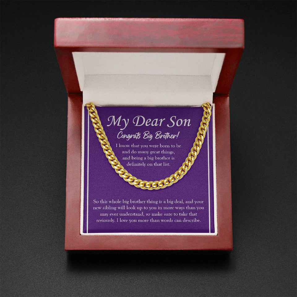 "Definitely On That List" Son Promoted To Big Brother Necklace Gift From Mom Dad Cuban Link Chain Jewelry Box Baby Shower Gender Reveal