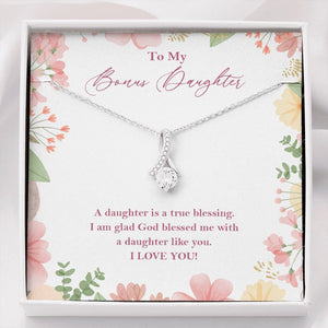 "Is A True Blessing" Bonus Daughter Necklace Gift From Mom Dad Alluring Beauty Pendant Jewelry Box Birthday Graduation Christmas New Year