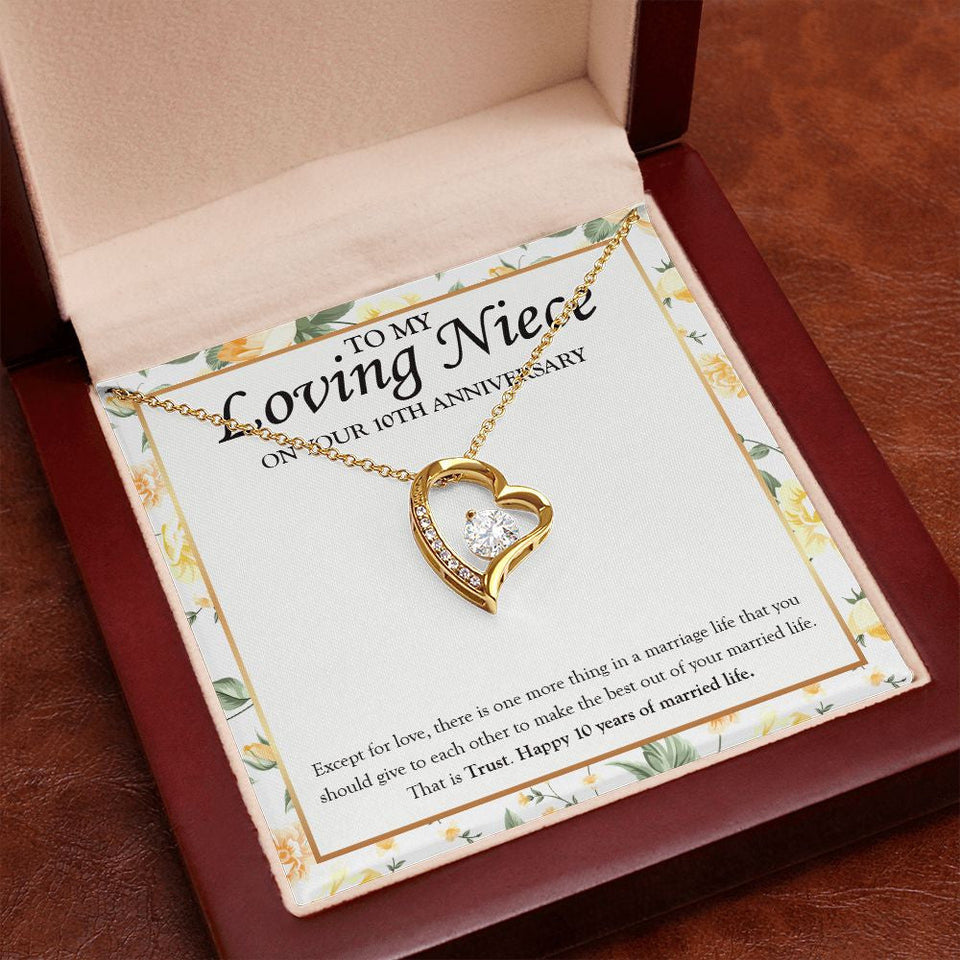 "Love & Trust" Loving Niece 10th Wedding Anniversary Necklace Gift From Uncle Aunt Forever Love Pendant Jewelry Box