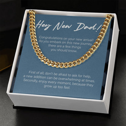"Embark On New Journey" New Dad Necklace Gift From Friends Family Cuban Link Chain Jewelry Box Baby Shower Pregnancy Announcement Birthday