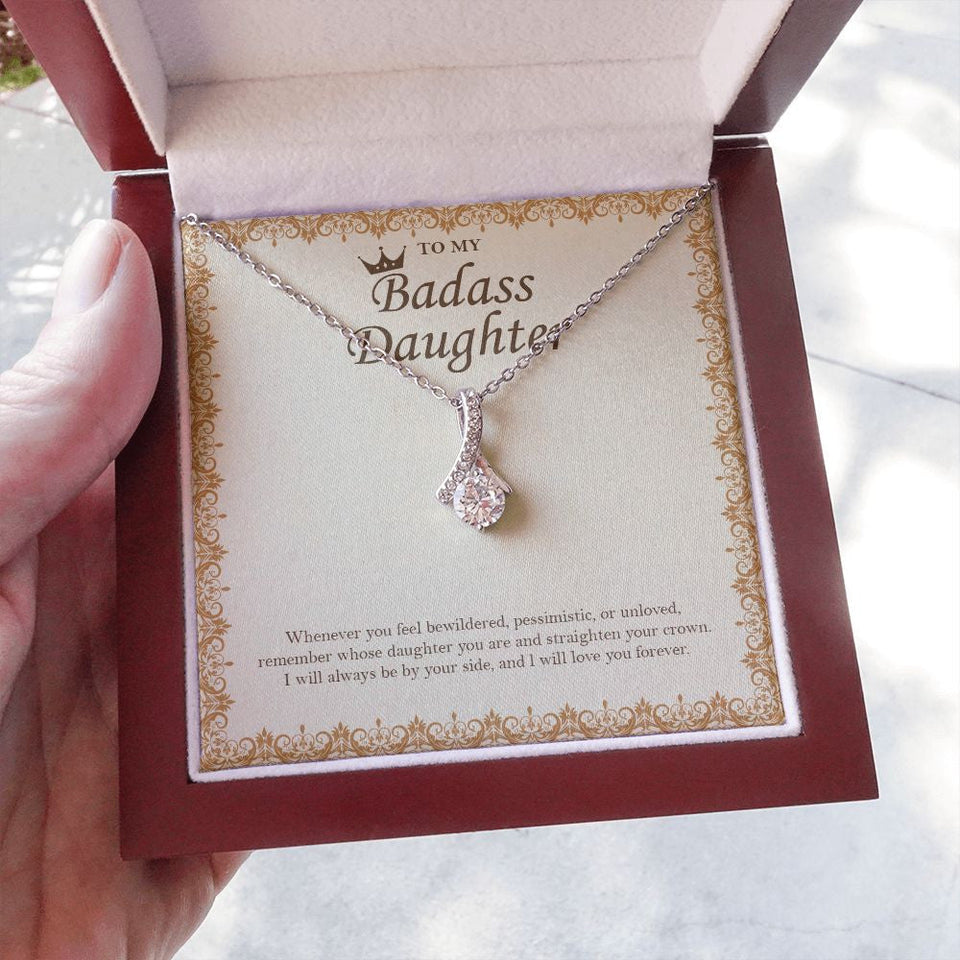 "I Will Love You Forever" Badass Daughter Necklace Gift From Mom Dad Parents Alluring Beauty Pendant Jewelry Box Birthday Graduation Wedding Thanksgiving