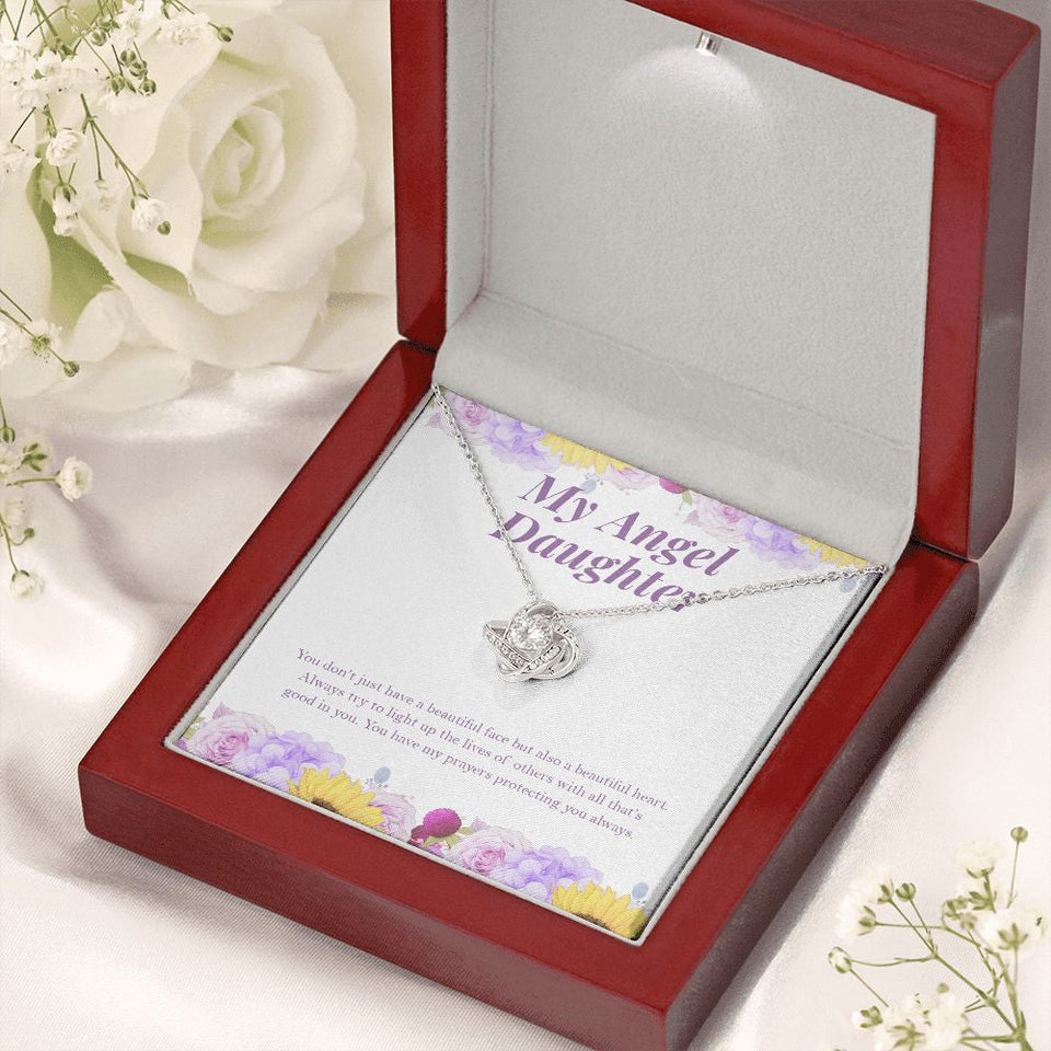 "Light Up The Lives" Angel Daughter Necklace Gift From Mom Dad Alluring Beauty Pendant Jewelry Box Birthday Christmas Graduation Valentines