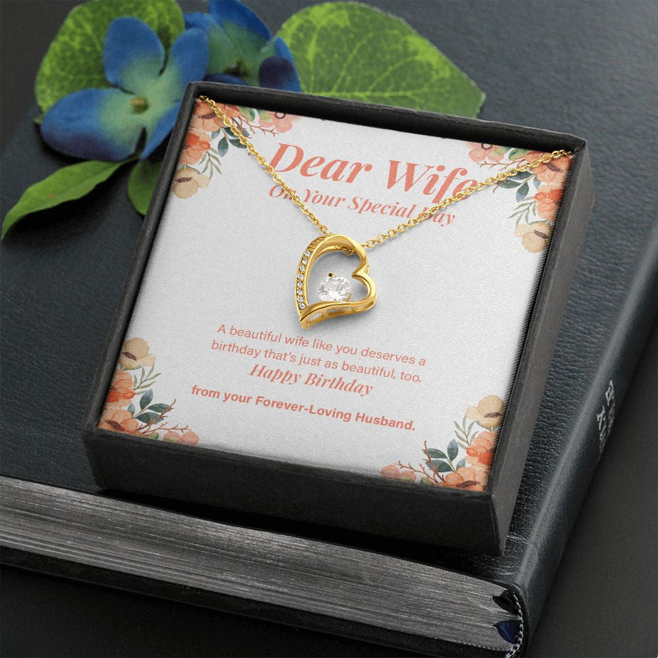 "Just As Beautiful Too" Wife Birthday Necklace Gift From Husband Forever Love Pendant Jewelry Box