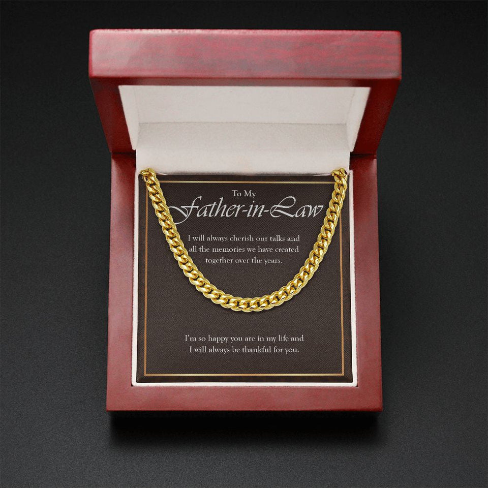 "Will Always Cherish Our Talks" Father In Law Necklace Gift From Daughter-In-Law Son-In-Law Cuban Link Chain Jewelry Box Birthday Christmas Thanksgiving