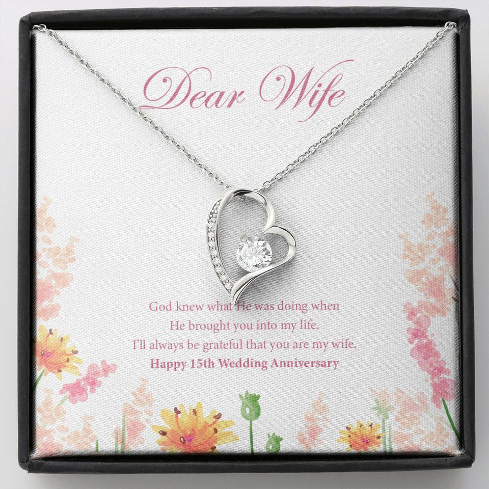 "Always Grateful" Wife 15th Wedding Anniversary Necklace Gift From Husband Forever Love Pendant Jewelry Box