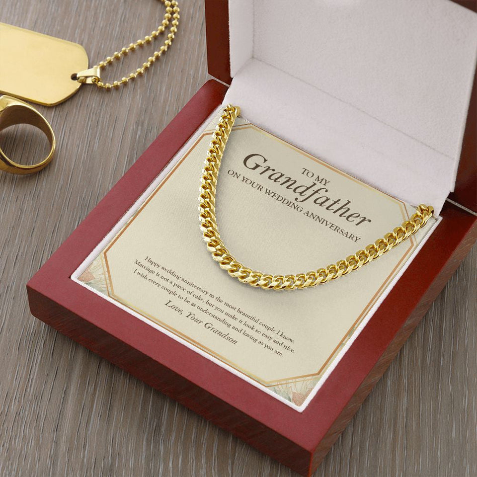 "Most Beautiful Couple I Know" Grandfather Wedding Anniversary Necklace Gift From Grandson Cuban Link Chain Jewelry Box