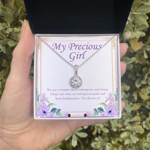 "Courageous And Strong Woman" Precious Girl Necklace Gift From Mom Dad Eternal Hope Pendant Jewelry Box Birthday Graduation Christmas Wedding