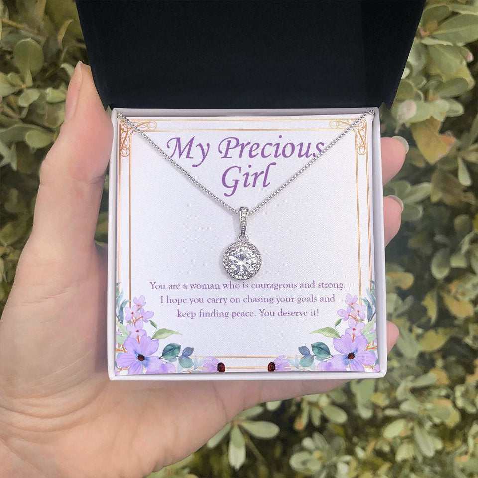 "Courageous And Strong Woman" Precious Girl Necklace Gift From Mom Dad Eternal Hope Pendant Jewelry Box Birthday Graduation Christmas Wedding