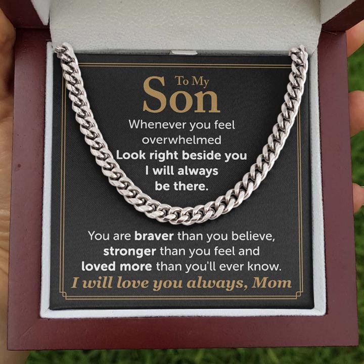 To My Son Necklace From Mom - I will love you always, Mom Cuban Link Chain Necklace