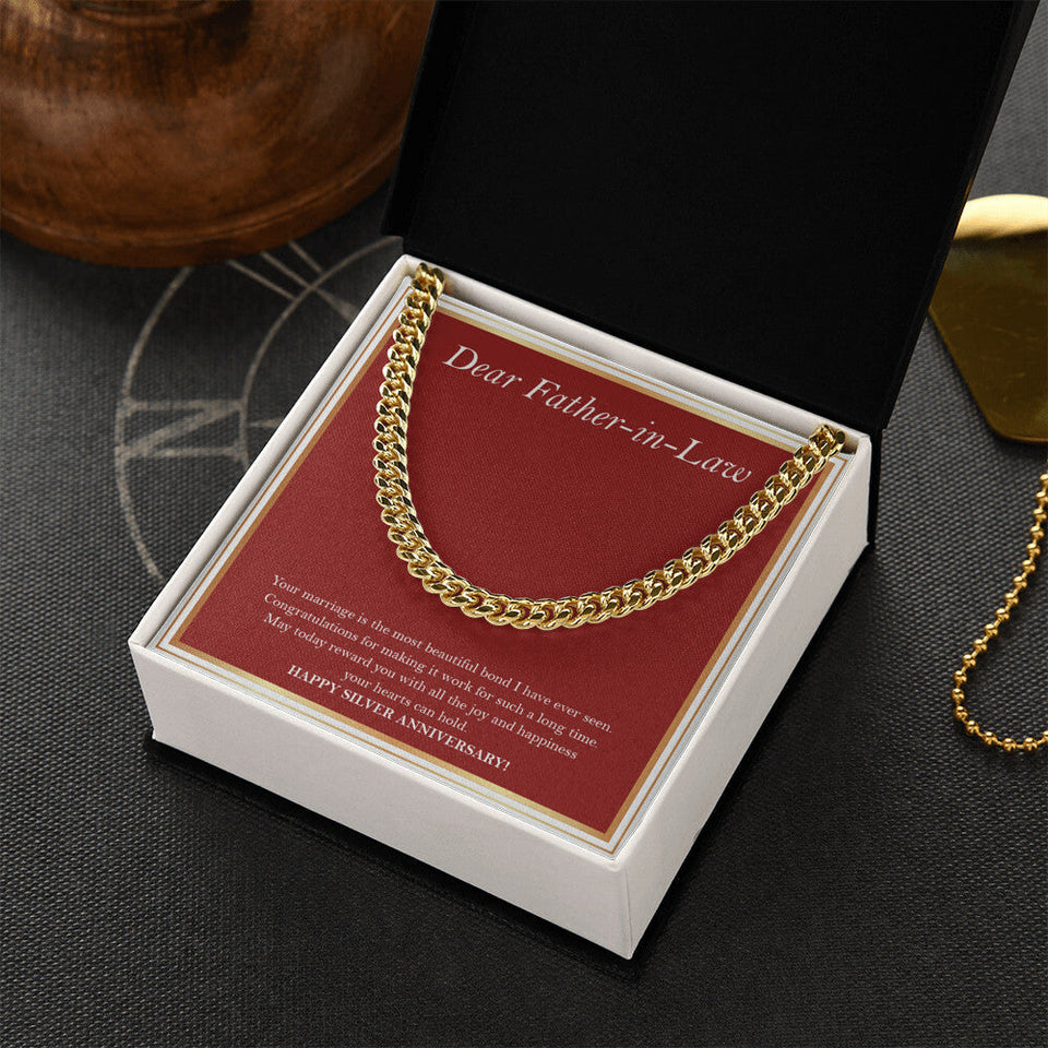 "A Beautiful Marriage Bond" Father In Law Silver Wedding Anniversary Necklace Gift From Daughter-In-Law Son-In-Law Cuban Link Chain Jewelry Box