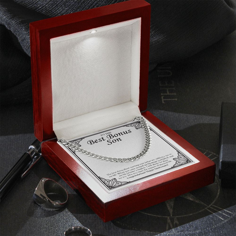 "Adding A Son In My Life" Best Bonus Son Wedding Anniversary Necklace Gift From Bonus-Mom Cuban Link Chain Jewelry Box