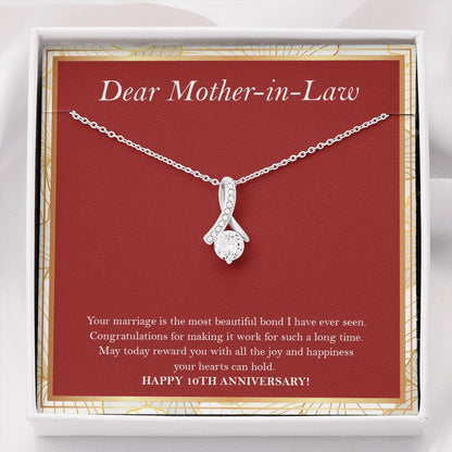 "Most Beautiful Bond" Dear Mother In Law 10th Wedding Anniversary Necklace Gift From Daughter-In-Law Son-In-Law Alluring Beauty Pendant Jewelry Box