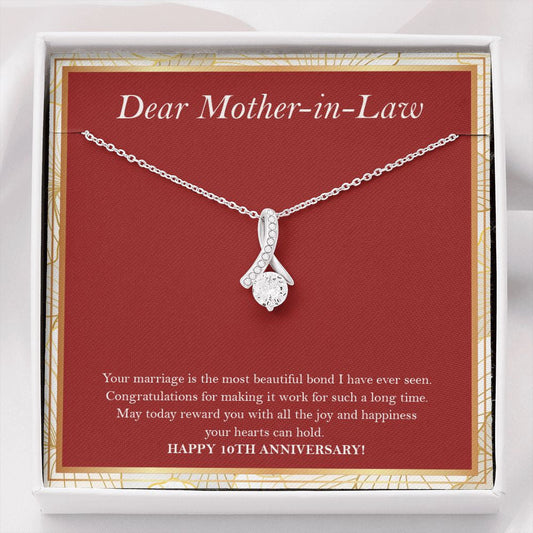 "Most Beautiful Bond" Dear Mother In Law 10th Wedding Anniversary Necklace Gift From Daughter-In-Law Son-In-Law Alluring Beauty Pendant Jewelry Box