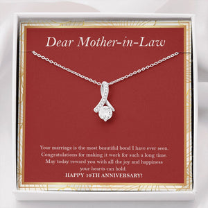 "Most Beautiful Bond" Dear Mother In Law 10th Wedding Anniversary Necklace Gift From Daughter-In-Law Son-In-Law Alluring Beauty Pendant Jewelry Box