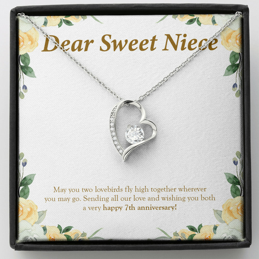 "May You Two Fly High" Sweet Niece 7th Wedding Anniversary Necklace Gift From Uncle Aunt Forever Love Pendant Jewelry Box