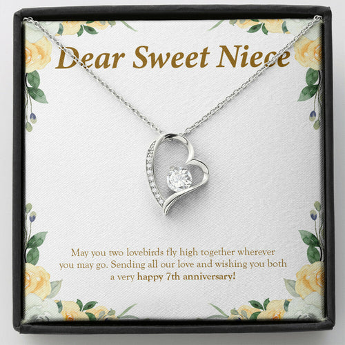 "May You Two Fly High" Sweet Niece 7th Wedding Anniversary Necklace Gift From Uncle Aunt Forever Love Pendant Jewelry Box
