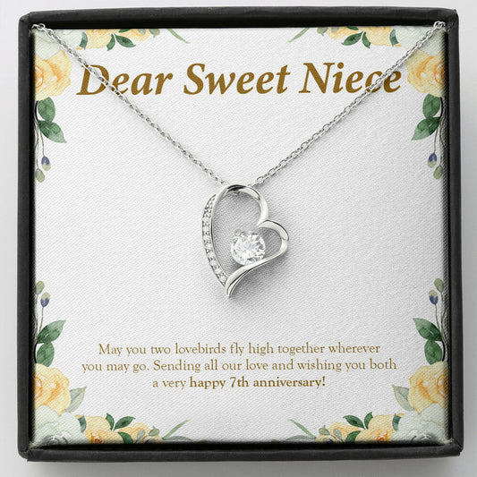 "May You Two Fly High" Sweet Niece 7th Wedding Anniversary Necklace Gift From Uncle Aunt Forever Love Pendant Jewelry Box