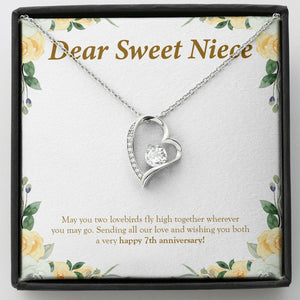 "May You Two Fly High" Sweet Niece 7th Wedding Anniversary Necklace Gift From Uncle Aunt Forever Love Pendant Jewelry Box