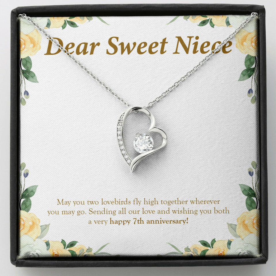 "May You Two Fly High" Sweet Niece 7th Wedding Anniversary Necklace Gift From Uncle Aunt Forever Love Pendant Jewelry Box