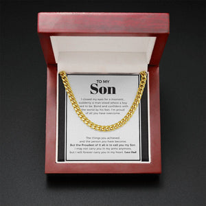 "A Boy Used To Be" Son Graduation Necklace Gift From Mom Dad Parents Cuban Link Chain Jewelry Box