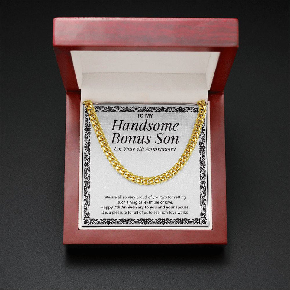 "Pleasure For All Of Us" Handsome Bonus Son 7th Wedding Anniversary Necklace Gift From Mom Dad Cuban Link Chain Jewelry Box