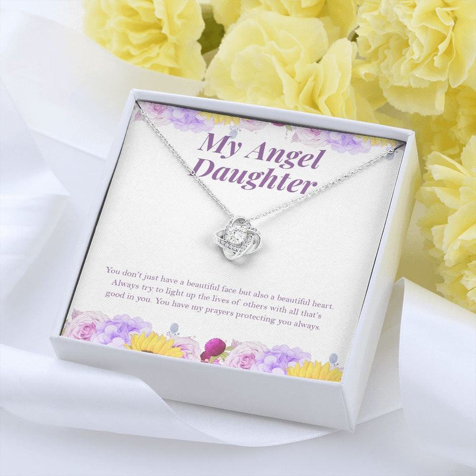 "Light Up The Lives" Angel Daughter Necklace Gift From Mom Dad Alluring Beauty Pendant Jewelry Box Birthday Christmas Graduation Valentines
