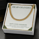 "Nothing But Happiness" Grandpa Golden Wedding Anniversary Necklace Gift From Granddaughter Grandson Cuban Link Chain Jewelry Box