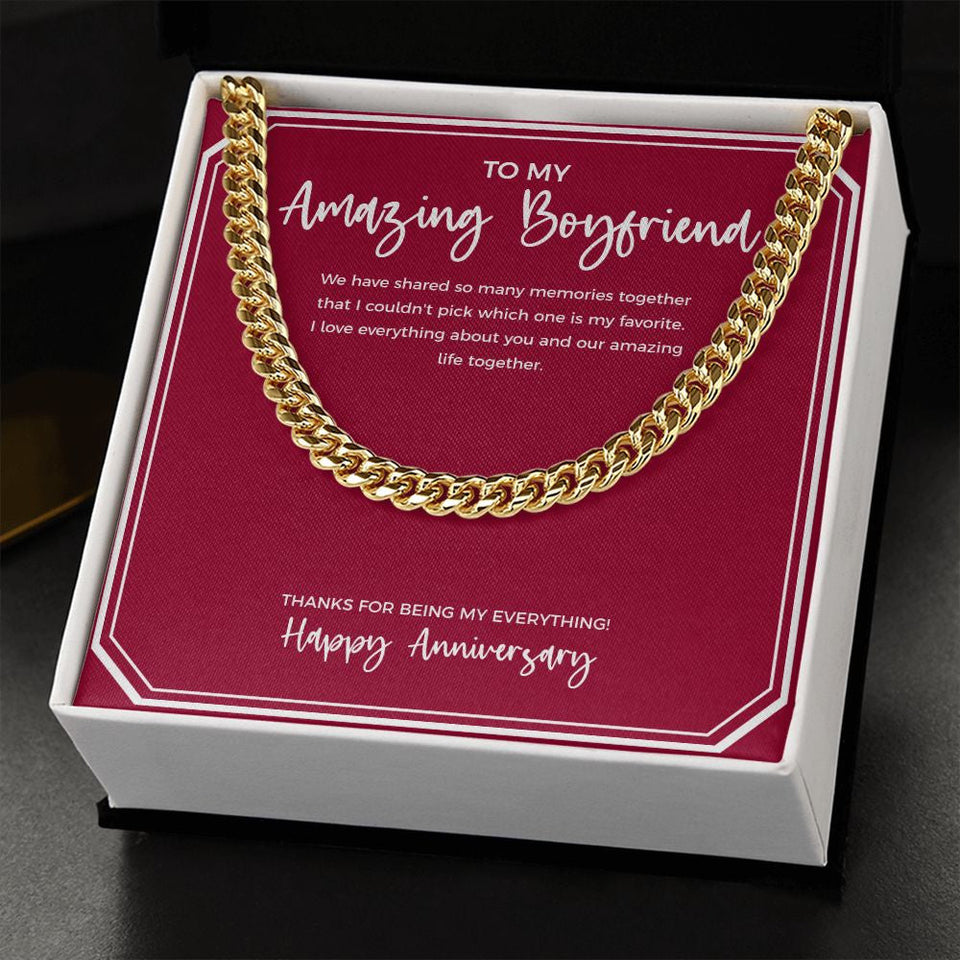 "Amazing Life Together" Amazing Boyfriend Anniversary Necklace Gift From Girlfriend Cuban Link Chain Jewelry Box